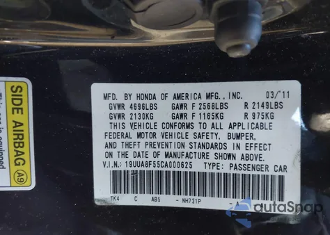2012 Acura Tl 3.5 from USA, damaged, VIN 19UUA8F55CA000625